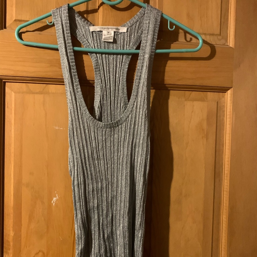 Diane von furstenberg DVF metallic silver sweater